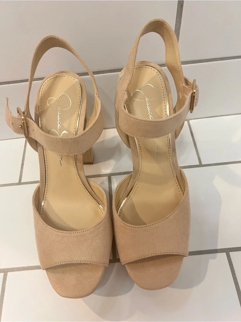 Jessica Simpson Priella Nude Microsuede Platform Block Heels Size 7.5
